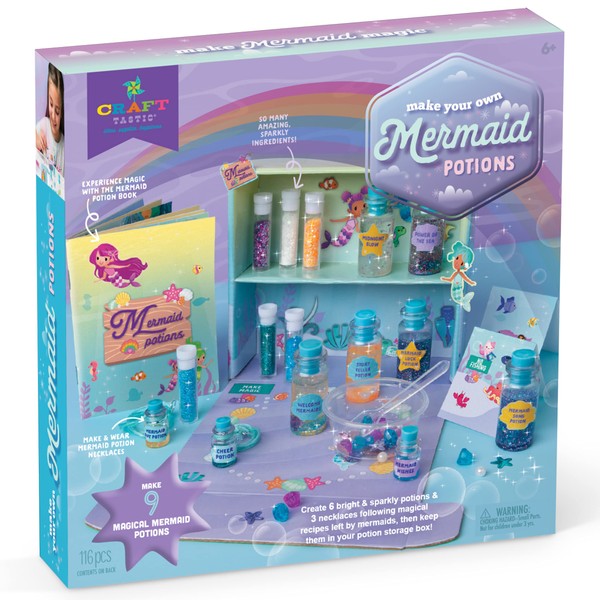 Craft-tastic – DIY Mermaid Potions Craft Kit – Includes Mermaid Potion Book with Magical Recipies, Enchanted Ingredients, Potion Cabinet & More! – Arts & Crafts for Kids – Fun, Creative & Unique Gift