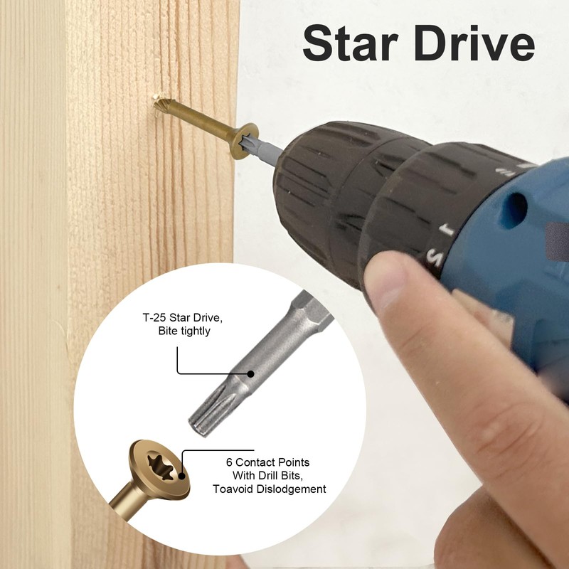 Fmjdnls Deck Screws 1-1/2 Inch, Wood Screws #8×1-1/2, Golden Brown