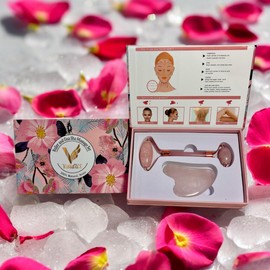 VIVIDUS Gua Sha and Jade Roller Set for Facial Massage, Improve Wrinkles, Reduce Puffiness and Redness, Gua Sha Stone Self Care Gift Set for Women Men, Pink