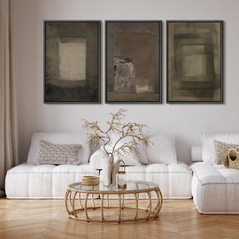 SIGNFORD Framed Canvas Print Wall Art Set Abstract Minimalist Geometric Shapes in Earthy Tones Illustrations Modern Art Relax/Calm for Living Room, Bedroom, Office - 24"x36"x3 BLACK