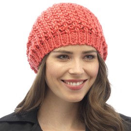 i-Smalls Women's Warm Stylish Cable Knit Slouch Beanie Hat (Coral Beanie)