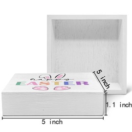 SRADMO Happy Easter Sign, Cute Bunny's Ear Easter Wood Box Sign Desk Decor, Easter Bunny Decorations, Easter Theme Wooden Block Box Sign Decoration for Home Office Shelf Table Decor