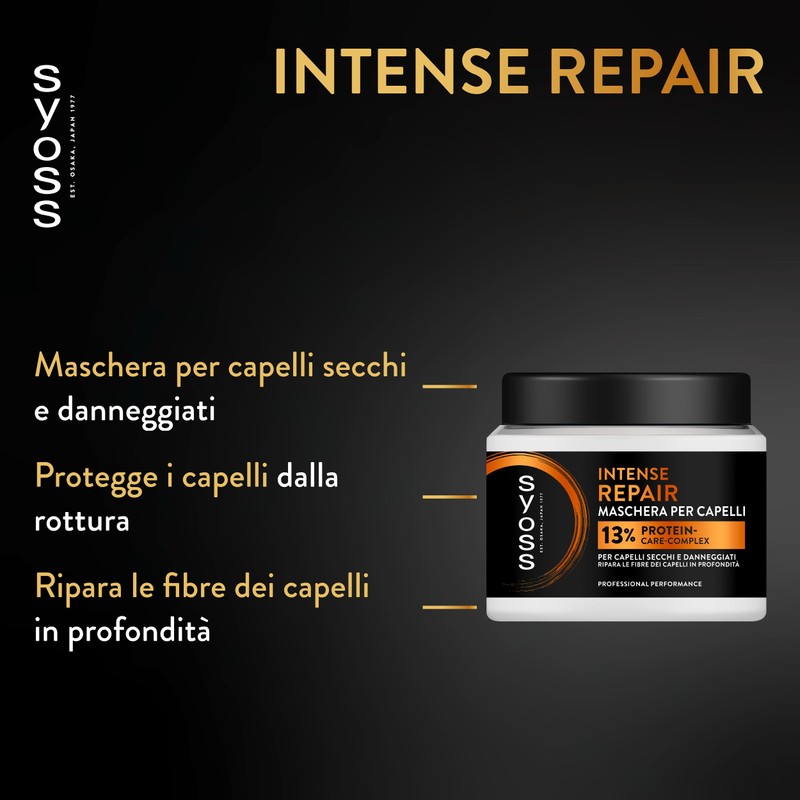 Maschera per capelli Intense Repair 400ml, 13% Protein-Care-Complex, Syoss Maschera