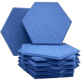 12" Large Acoustic Panels Self Adhesive Sound Proof Foam, Pack of 12 Hexagon High Density Sound Absorbing Panels Boards Home Office Kitchen, Felt Wall Tiles for Photos Memos (Blue)
