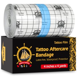 AZEN Tattoo Aftercare Bandage, 4"x 4 Yard, Tattoo Waterproof Bandage, Second Skin Tattoo Cover up Tape, Tattoo Healing Wrap, Tattoo Supplies, Tattoo Tape, Tattoo Wrap