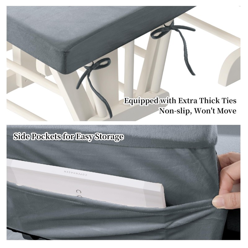 HOMBYS Glider Rocker Replacement Cushions 5 PCS with Storage Side