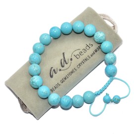 AD Beads Natural 10mm Gemstone Bracelets Healing Power Crystal Macrame Adjustable 7-9 Inch (Blue Turquoise)