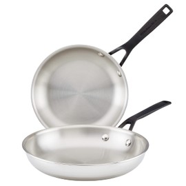 KitchenAid 30051 5-Ply Clad Polished Stainless Steel Frying Pan Set/Skillets, 8.25 Inch and 10 Inch - Polished Stainless Steel