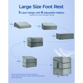 Kayfia 6 Adjustable Heights Foot Rest for Under Desk at Work, Ergonomic High-Density Bamboo Charcoal Foam Footrest, with Washable Cover, Multifunctional Leg Rest Back Pillow for Office Home