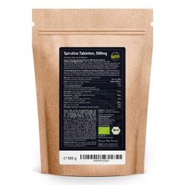 Spirulina Tablets Organic - 500 g - Premium Organic Quality - High Dose Pellets - Arthrospira Platensis Algae - Bottled and Controlled in Germany Biotiva