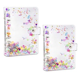 2PCS Binder Cover, Clear Soft PVC 6 Hole Ring Binder Refillable Paper Binder with Glitter Sequins Waterproof Loose Leaf Notebook Folder Binder Cover for School Home Office(A5/A6)