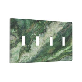 JDAKHD Light Switch Cover Plate Green Marble-Like Texture with Abstract Wavy Veins Decorative Quad Toggle Wall Plate Pc 4 Gang Switchplate Electrical Faceplate for Modern Home Decor