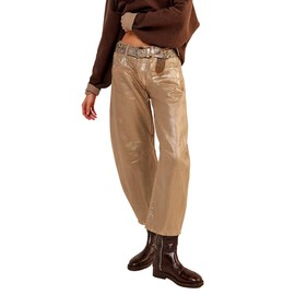 Kedera Women's Shiny Metallic Barrel Jeans Straight Wide Leg Glitter Jeans Denim Pants Y2K Jeans Disco Horseshoe Trousers