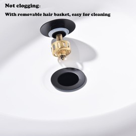 Ximlike Black Bathroom Sink Drain, Vessel Sink Pop Up Drain Kit with Overflow Strainer Basket Hair Catcher, Detachable Basket Stopper