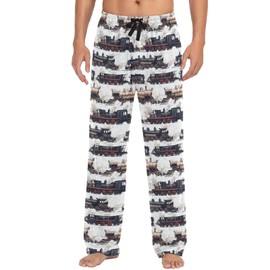 ZZXXB Train Print Pajama Pants for Men Comfort Sleep Lounge Bottoms Straight-fit with Pockets M