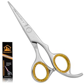 Hairdressing Barber Hair Cutting Scissor for Professional Barbers Stainless Steel Hair Cutting - for Salon Barber Accessories, Men, Women, Children and Adult Hair Scissors (Silver Golden-SC1, 5)