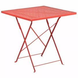 Flash Furniture 28" Square Steel Flower Print Patio Dining Table in Coral