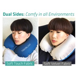 TREKOLOGY Inflatable Neck Pillow for Travel – Compact Ultralight Air Pillow with Button Inflation & Quick Deflate – Dual-Fabric Neck Support Cushion for Airplane, Car, Train, Bus