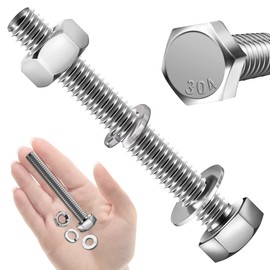 Mywish (10 Sets) 5/16-18x2-1/2 Hex Head Assorted Screws Nuts and Bolts with Flat & Lock Washers, 304 Stainless Steel 18-8, Fully Threaded, 5/16 Bolt Metric Bolt Assortment