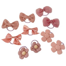 10-Pack Pink Bow Hair Ties, Stretchable Elastic Hairbands for Women, Girls & Toddlers, Cute Ribbon Bowknot Ponytail Holders (Butterfly & Flower Design)