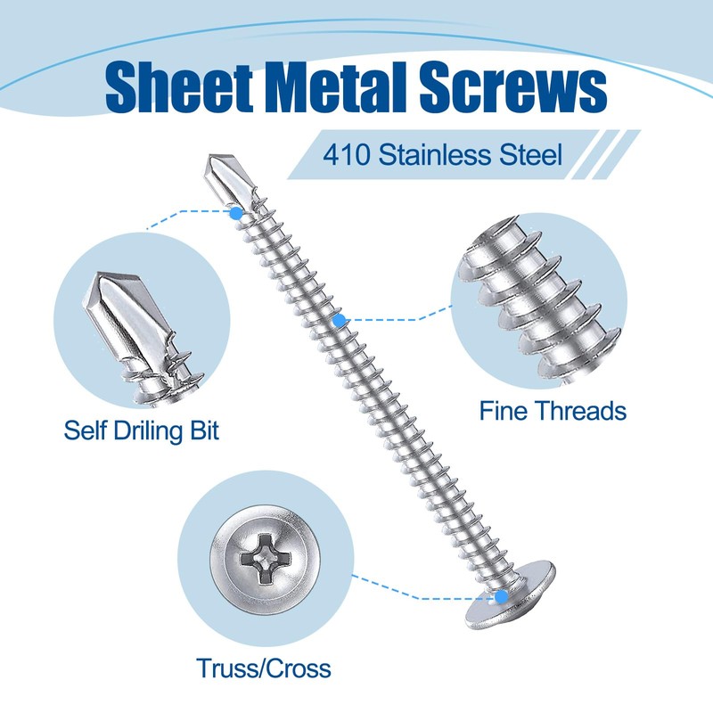 ANCHOREASE #8×5/8″ (350Pcs) 410 Stainless Steel Self Drilling Screws, Truss
