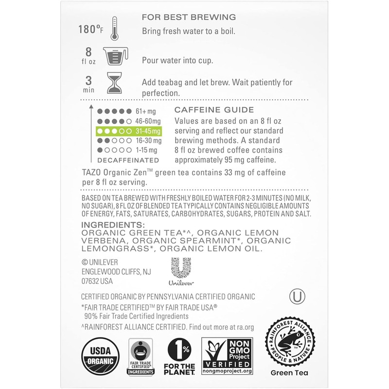 TAZO Tea Bags, Green Tea, Regenerative Organic Zen Tea, 36
