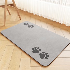 Pet Feeding Mat-Absorbent Pet Placemat for Food and Water Bowl, Dog Food Mat with Waterproof Rubber Backing, No Stains Quick Dry Water Dispenser Mat for Dog and Cat, Light Gray-16"x24"