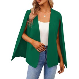 Women's Cape Blazer Split Long Sleeve Open Front Blazer Jacket Business Casual Suit Tops Cardigan Coats Dark Green