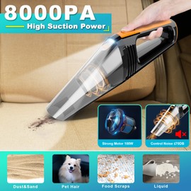 FRESMOL Car Vacuum, Portable Car Vacuum Cleaner High Power 8000Pa, Small 12V Handheld Vacuum with LED Light,16.4Ft Corded, Deep Detailing Cleaning Kit of Car Interior with Dry for Men/Women