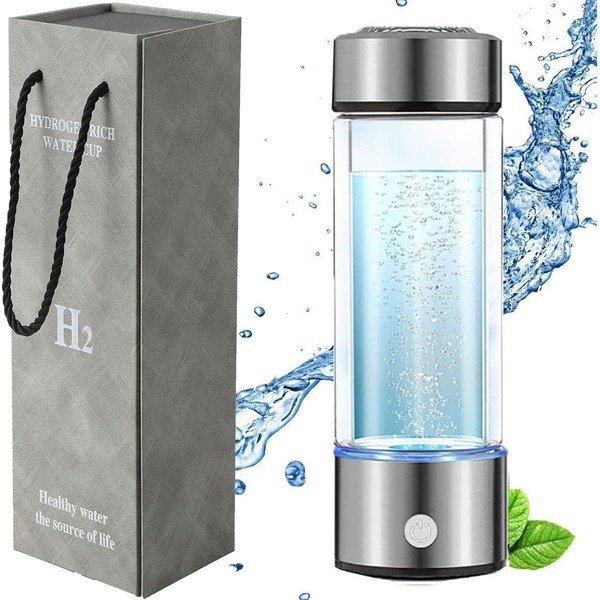 Esenlong Hydrogen Water Bottle, Portable Hydrogen Water Ionizer Machine, Hydrogen Water Generator Maker, Hydrogen Rich Water Glass Health Cup for Home Travel, Up to 1500PPB (Silver)