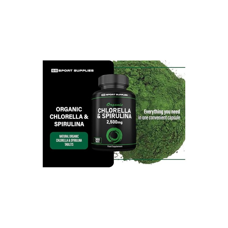 Organic Chlorella and Spirulina - 2500mg - 300 Tablets -