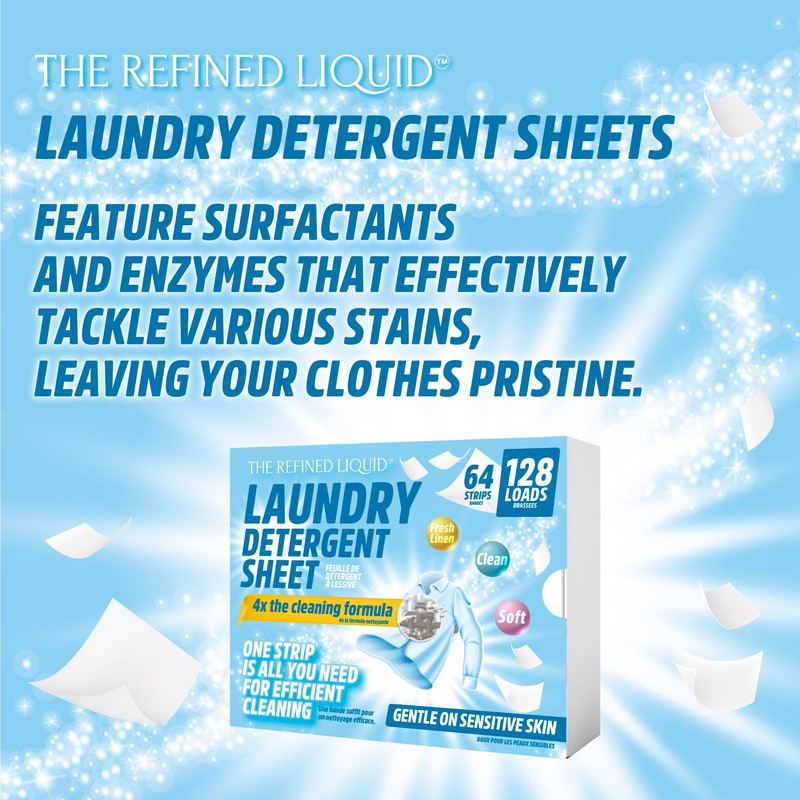 THE REFINED LIQUID LAUNDRY DETERGENT SHEETS -FRESH LINEN- 64 STRIPS-128