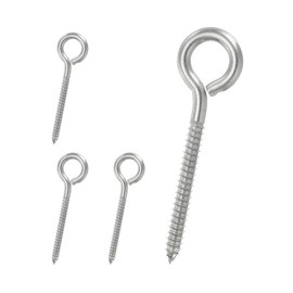 PATIKIL M8x115mm 4pcs 304 Stainless Steel Eye Screw Hook Self Tapping Eye Bolt Wood Fixing Cable Wire for Indoor and Outdoor Use Silver