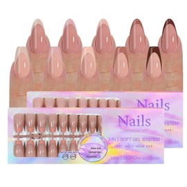 Joyeee Fake Nails, Pack of 300 French Press On Nails, 5 Colours, 2 Nail Shapes, 15 Size Nails for Sticking, Short, Soft Gel Press On Nails, Full Cover Artificial Nails, Almond Nail Tips for Girls and