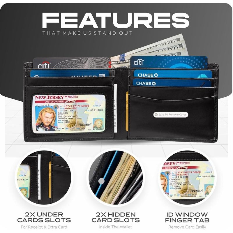 Wallet for Men's - Genuine Leather Slim Bifold RFID Wallet