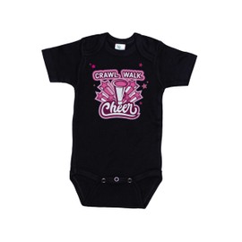 Ebenezer Fire Cheerleader Onesie/Crawl Walk Cheer/Baby Cheerleading Outfit/Super Soft Bodysuit (Black Short Sleeve, 3-6 months)