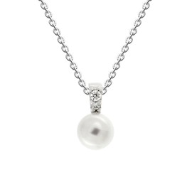 Dew Sterling Silver 6mm Freshwater Pearl with Cubic Zirconia Bale Necklace