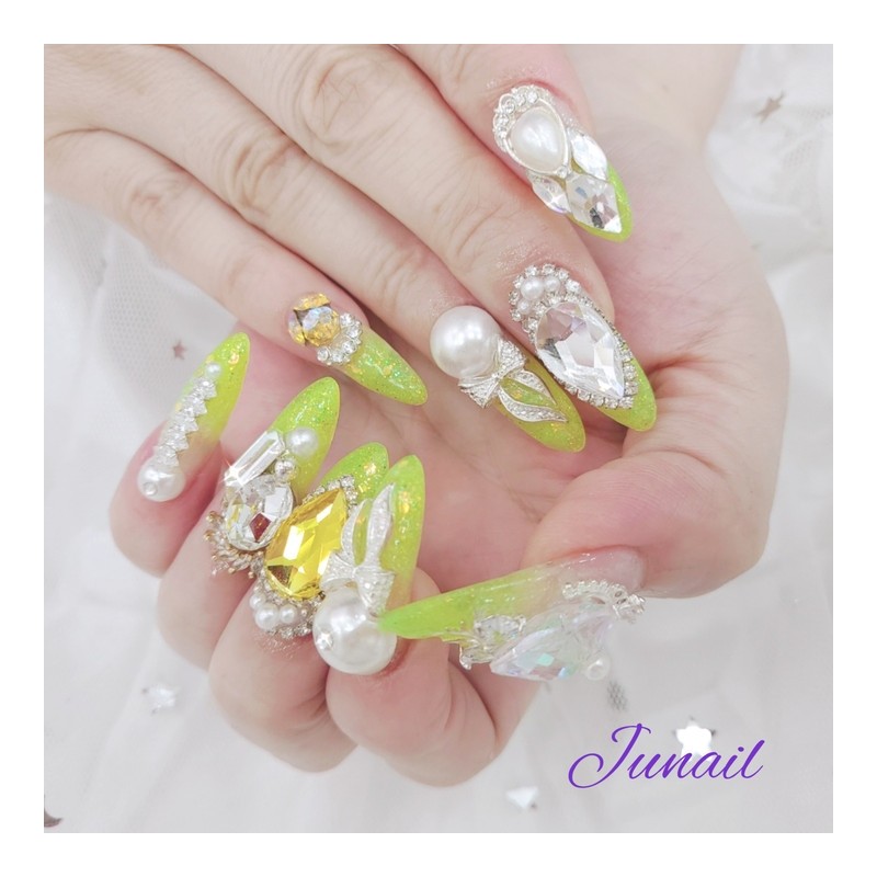 ⭐️ Lemon pearl handmade nail tip ✨ - Short straight