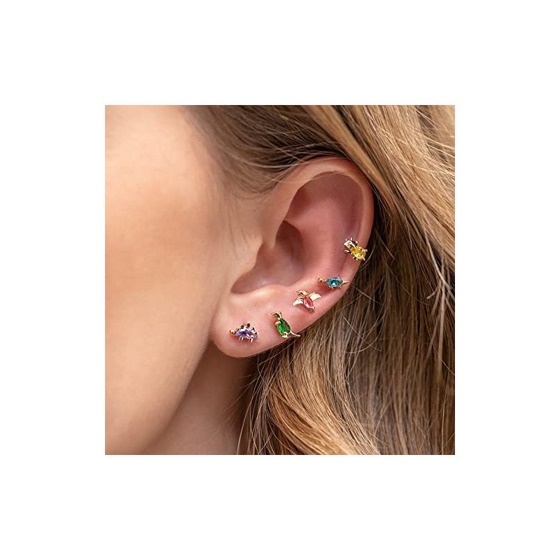 Cute Dinosaur Stud Earrings colorful Cubic Zirconia Tiny Animal Earrings