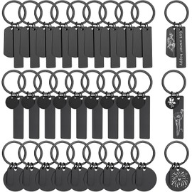 Framendino, paquete de 30 llaveros de metal grabables en blanco, grabado de acero inoxidable, color negro