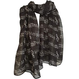 GlamLondon Music Print Scarf, Musical Note Printed Scarves, Ladies Soft Large Size Fashion Wrap Sarong Shawl (Black)
