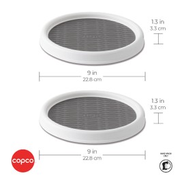 Copco 9 Inch Non Skid Pantry Cabinet Lazy Susan Turntable, Set of 2, Spinning Organizer for Kitchen, Countertop, or Bathroom, White and Gray