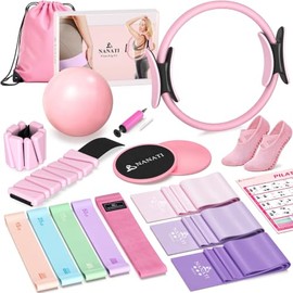 Kit de Pilates Essentials, equipo de pilates, kit de pilates para entrenamiento con anillo de pilates, juego de bolas, bandas de resistencia, deslizad