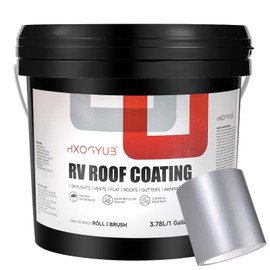 HXOGYUB RV Roof Coating,with Seam Tape, Liquid White Rubber Coating Solar Reflective Sealant, Waterproof, for RV Roof, Trailer and Camper Leak Repair, Metal Buildings, 1 Gallon