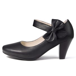 Elerhythm Mary Jane - Zapatos de tacón clásico con lazo Gatsby de los años 50 con punta cerrada de los años 20, estilo victoriano, con correa de tobillo dulce, ante sintético, elegantes, cómodos, formales y elegantes, Azul Marino-b-gamuza, 9 US