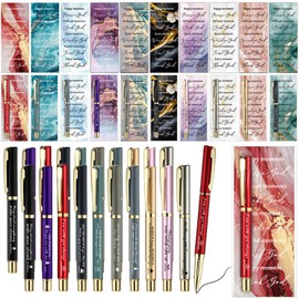 Spakon 20 Sets Christian Gift Bulk Christian Religious Pens Scripture Bible Verse Bookmarks with Plastic Bags Inspirational Church Gifts for Sunday School Pastor Men Women(Marble,Colorful)