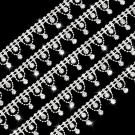 GLOBLELAND 1 Yard 2cm Wide Rhinestone Fringe Trim Lace Diamond Crystal Tassel Chain Rhinestone Applique for Sewing Crafts Wedding Dress Clothing Accessories DIY Decoration