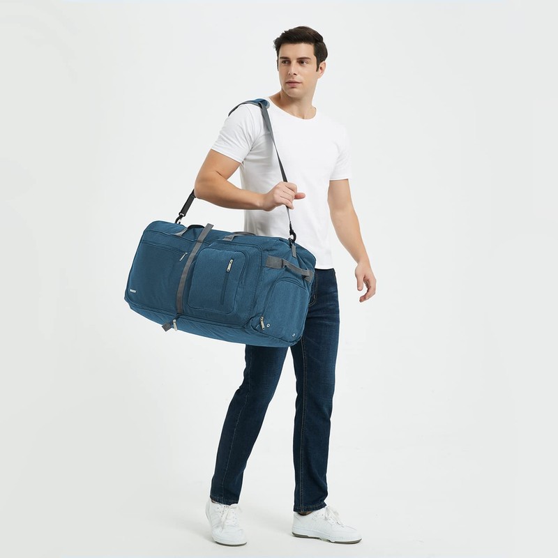 WANDF Travel Duffle Bag 65L Shoes Compartment Foldable Overnight Weekender