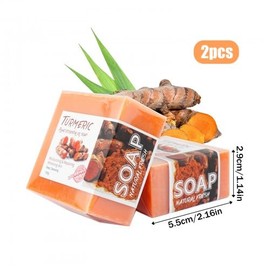 Amexo Natural Soap Piece 2 Pieces Lemon Soap Handmade 100 g Organic Solid Soaps for Bathing Small Soap Pieces for Skin Hair Body Face (Turmeric Soap)