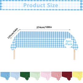 2Pcs Blue Checkered Table Cloth Party,137*274cm Baby Blue Plastic Table Cover Kid Adult Birthday Gingham Tablecloth,Large Rectangular Christmas Table Cloths for Parties BBQ Picnic Birthday Wedding